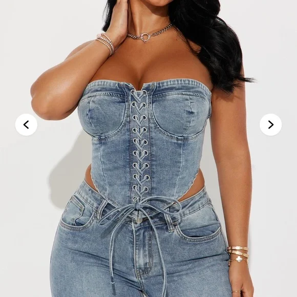 Wait For Me Denim Capri Set - Medium Wash Small - Picture 2 of 9